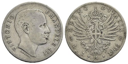 Vittorio Emanuele III (1900-1943) - Lira - 1905 Aquila - AG RR Pag. 765; Mont. 190<br>qBB