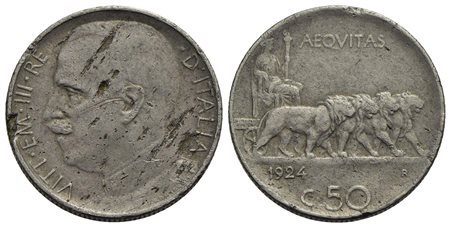 Vittorio Emanuele III (1900-1943) - 50 Centesimi - 1924 R - NI RR Pag. 805; Mont. 242<br>MB/qBB