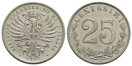 Vittorio Emanuele III (1900-1943) - 25 Centesimi - 1903 - NI R Pag. 828; Mont. 274<br>qFDC