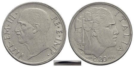 Vittorio Emanuele III (1900-1943) - 20 Centesimi - 1939 XVII Impero - (Ac g. 4,13) RRRR Pag. P.P. ma