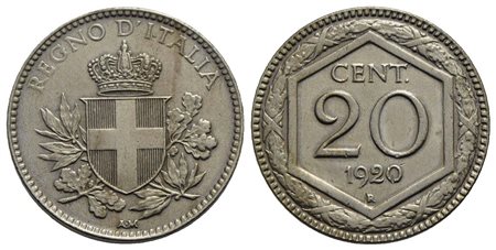 Vittorio Emanuele III (1900-1943) - 20 Centesimi Esagono - 1920 - NI R Pag. 852; Mont. 302<br>qFDC