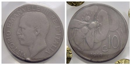 Vittorio Emanuele III (1900-1943) - 10 Centesimi - 1919 Ape - CU RR Pag. 864; Mont. 328 Periziata Er