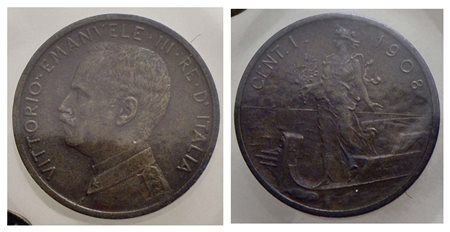 Vittorio Emanuele III (1900-1943) - Centesimo - 1908 Prora - CU RR Pag. 945; Mont. 422 Periziata<br>