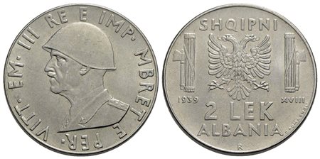 Albania - 2 Lek - 1939 XVIII - AC Pag. 993; Mont. 487 Antimagnetico<br>SPL+/qFDC