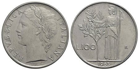 Repubblica Italiana (emissioni in lire) (1946-2001) - 100 Lire - 1963 - AC Mont. 13 Segnettino al D/