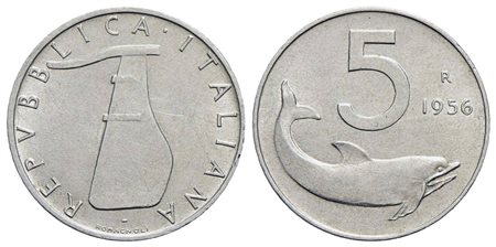 Repubblica Italiana (emissioni in lire) (1946-2001) - 5 Lire - 1956 - IT RR Mont. 8<br>SPL