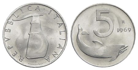 Repubblica Italiana (emissioni in lire) (1946-2001) - 5 Lire - 1969 - IT NC Mont. 15 1 della data ro