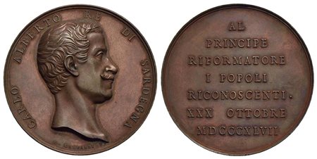 SAVOIA - Carlo Alberto (1831-1849) - Medaglia - 1847 - Al principe riformatore - Busto a d. - R/ Scr