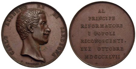 SAVOIA - Carlo Alberto (1831-1849) - Medaglia - 1847 - Al principe riformatore - Busto a d. - R/ Scr