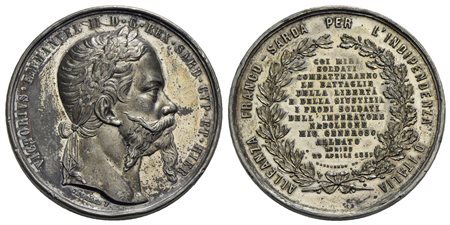 SAVOIA - Vittorio Emanuele II (1849-1861) - Medaglia - 1859 - Alleanza Franco-Sarda - Testa laureata