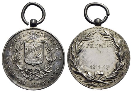 SAVOIA - Vittorio Emanuele III (1900-1943) - Medaglia - 1911-12 2° premio - Scuole civiche Sestri Po