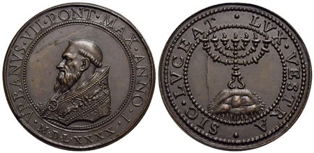 PAPALI - Urbano VII (1590) - Medaglia - A. I - Prematura scomparsa del Pontefice - Busto a s. - R/ C