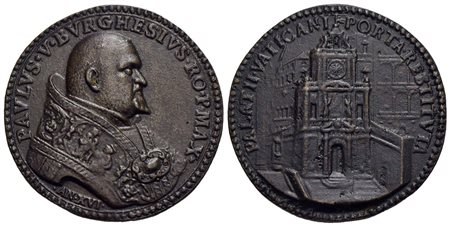 PAPALI - Paolo V (1605-1621) - Medaglia - A. XVI - Busto a d. - R/ La porta del Palazzo Vaticano Opu