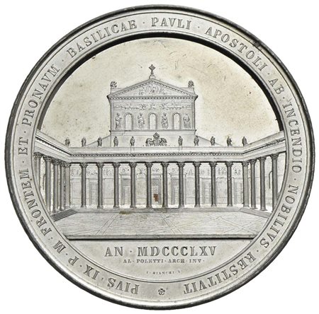 PAPALI - Pio IX (1846-1866) - Medaglia - 1865 - Ricostruzione della Basilica di S. Paolo - Facciata 