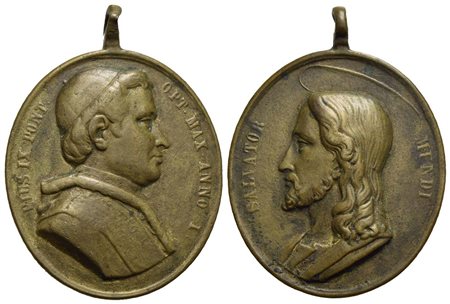 PAPALI - Pio IX (1846-1866) - Medaglia - A. I - Busto a d. - R/ Testa di Gesù a s. - AE Ovale cm. 2,