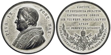 PAPALI - Pio IX (1846-1866) - Medaglia - 1878 - Busto a s. - R/ Scritta e stemma Ø: 51 mm. - (MB g. 