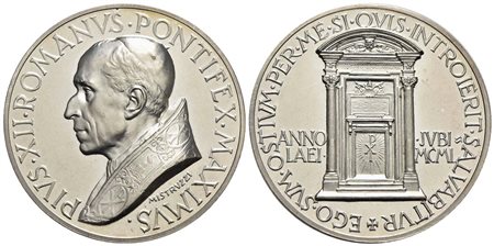 PAPALI - Pio XII (1939-1958) - Medaglia - 1950 - Giubileo - Busto a s. - R/ La Porta Santa Opus: Mis