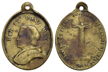 RELIGIOSE - Medaglia - 1875 - Souvenir del Giubileo - Busto a s. di Pio IX - R/ Crocifisso - AE Oval