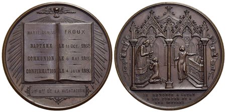 RELIGIOSE - Medaglia - 1880 - Rinuncia a Satana Opus: Desaide Ø: 53 mm. - (AE g. 62,2)<br>SPL-FDC