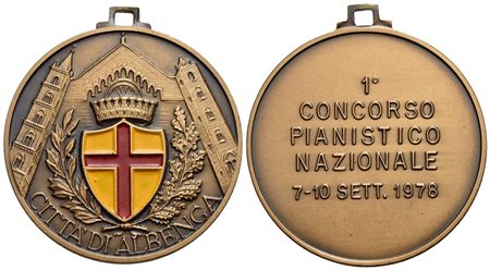 CITTA' - Albenga - Medaglia - 1978 - 1° concorso pianistico nazionale - Duomo con scudo coronato e c