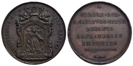 CITTA' - Alessandria - Medaglia - 1843 - Madonna della Salve - La Madonna tra due angeli - R/ Scritt