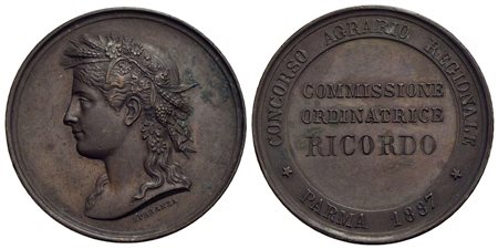 CITTA' - Parma - Medaglia - 1887 - Concorso Agrario Regionale - Testa laureata a s. - R/ Scritta Opu