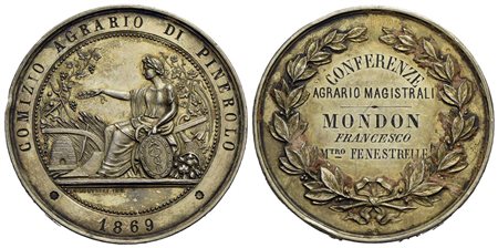 CITTA' - Pinerolo - Medaglia - 1869 - Comizio Agraio Opus: Restelli Ø: 44 mm. - (AG g. 49,7) Colpo<b