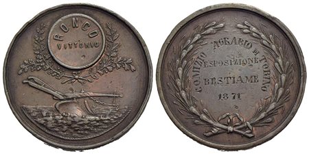 CITTA' - Torino - Medaglia - 1871 - Esposizione bestiame Ø: 44 mm. - (MB g. 44,9)<br>BB+