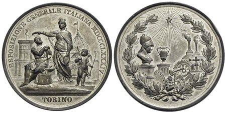 CITTA' - Torino - Medaglia - 1884 - Esposizione Generale Italiana - Figure allegoriche, sullo sfondo