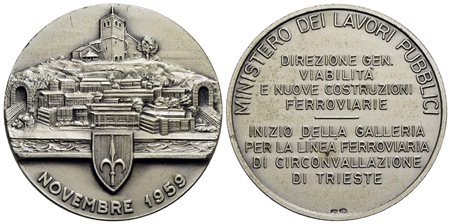 CITTA' - Trieste - Medaglia - 1959 - Trieste - Galleria ferroviaria - La città e scudo con alabarda 