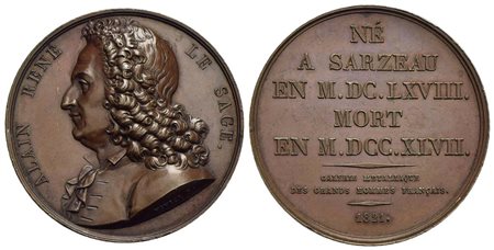 PERSONAGGI - Alain-René Lesage (romanziere) (1668-1747) - Medaglia - 1821 - Busto a s. - R/ Scritta 