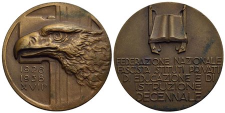 FASCISTE - Medaglia - 1928-1938 A. XVI - Federazione Nazionale Fascista Istituti Privati di Educazio