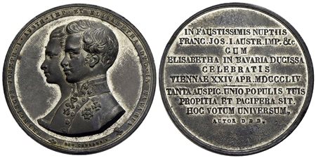 AUSTRIA - Francesco Giuseppe (1848-1916) - Medaglia - 1854 - Nozze - Busti sovrapposti a s. - R/ Scr