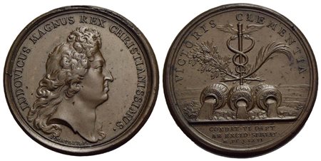 FRANCIA - Luigi XIV (1643-1715) - Medaglia - 1676 - Testa a d. - R/ Sotto un caduceo scorrono tre ur