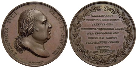 FRANCIA - Luigi XVIII (1814-1824) - Medaglia - 1823 - Restituzione del trono di Spagna - Testa a d. 