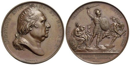 FRANCIA - Luigi XVIII (1814-1824) - Medaglia - Liberazione della Spagna - Testa a d. - R/ Allegoria 