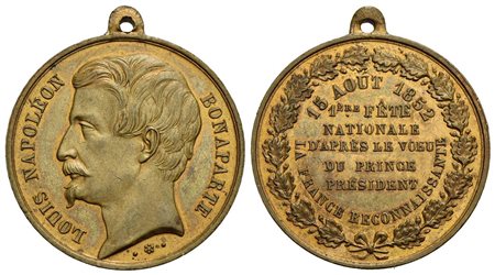 FRANCIA - Luigi Napoleone (1852) - Medaglia - 1852 - 1° festa Nazionale - Testa a s. - R/ Scritta Ø: