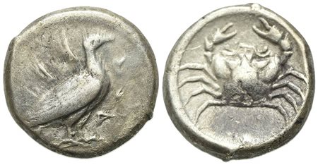Sicily, Akragas, Didrachm, ca. 480/478-470 BC. AR (g 8,70; mm 19,5; h 1). AK - RA, sea eagle standing r.; Rv. Crab. Westermark, Coinage, Group IV, 284; HGC 2, 99. Very fine