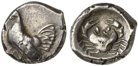 Sicily, Himera, Didrachm, ca. 483-472 BC; AR (g 8,72; mm 20; h 7); Cock standing l. Rv. Crab. SNG ANS 163; HGC 2, 438. Good very fine