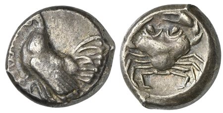 Sicily, Himera, Didrachm, ca. 483-472 BC; AR (g 8,62; mm 19; h 3); Cock standing l. Rv. Crab. SNG ANS 163; HGC 2, 438. Good very fine