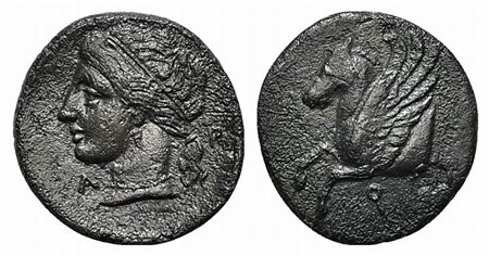 Corinth, Hemidrachm, ca. 350-300 BC; AR (g 1,19; mm 11; h 1). Forepart of Pegasos flying l.; Rv. Wreathed head of Aphrodite l.; A-P flanking. BCD Corinth 186. Porous, near very fine