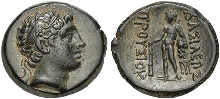 Kings of Bithynia, Prusias II (182-149 BC); AE (g 3,15; mm 19; h 12); Head of Prusias r., wearing a winged diadem Rv. BAΣIΛEΩΣ ΠPOYΣIOY, Herakles standing l., holding club in r. hand, lion's skin in l.; monogram to inner r. RG 25;