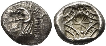 Caria, Kindya, Tetrobol, ca. 510-480 BC; AR (g 1,67; mm 12; h -); Head of ketos l.; Rv. Incuse geometric pattern. SNG Keckman 920 (Uncertain mint); SNG von Aulock 2340; SNG Kayhan 810. Good very fine