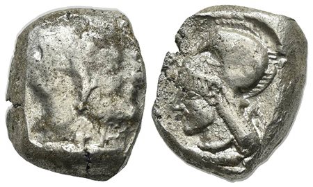 Cyprus Lapethos, Uncertain king, ca. 425 BC; AR Stater (g 10.21; mm 14.5; h 6). Helmeted head of Athena l.; Rv. Head of Herakles r., wearing lion skin, within incuse square. Zapiti & Michaelidou 3. Rare, good fine