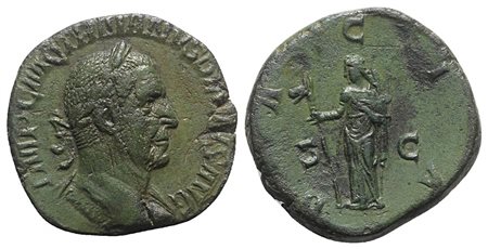 Trajan Decius (249-251), Sestertius, Rome, 249-250. AE (g 16,34; mm 29; h 1). IMP C M Q TRAIANVS DECIVS AVG, Laureate and cuirassed bust r., Rv. DACIA, Dacia standing l., holding staff surmounted by head of ass, S - C. Green patin