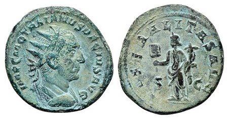 Trajan Decius (249-251), Dupondius, Rome. AE (g 10,72; mm 25; h 12). IMP C M Q TRAIANVS DECIVS AVG, Radiate and cuirassed bust r., seen from behind; Rv. LIBERALITAS AVG, Liberalitas standing l., holding abacus and cornucopiae, S -