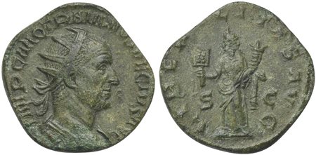 Trajan Decius (249-251), Dupondius, Rome, AD 250. AE (g 8,53; mm 25; h 12). IMP C M Q TRAIANVS DECIVS AVG, Radiate, draped and cuirassed bust r., Rv. LIBERALITAS AVGG, Liberalitas standing l., holding abacus and cornucopia, S - C.
