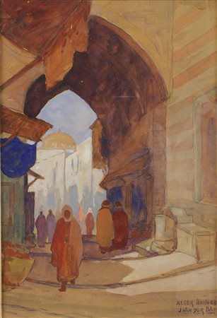 JOHANNES VAN DER BILT Francia 1882-1943 "Vicolo di Algeri con personaggi",...