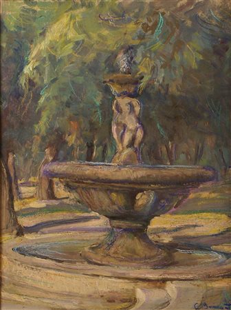 PITTORE ITALIANO XIX Sec. "La fontana dei tre bambocci", olio su cartone,...