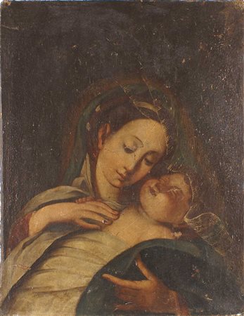 SCUOLA ITALIANA XVIII Sec. "Madonna con Bambino", olio su tela Dim. 66x49 cm.